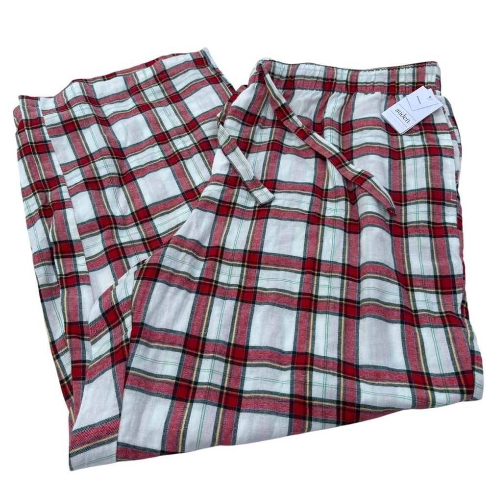 Auden Women’s Flannel Sleep Pants XXL Red Green Cream Plaid Pajama Bottoms NWT